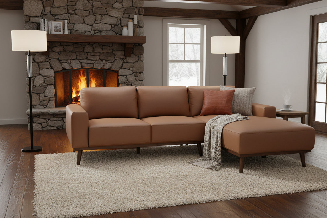 Enzo Chaise Sofa Right in Tan