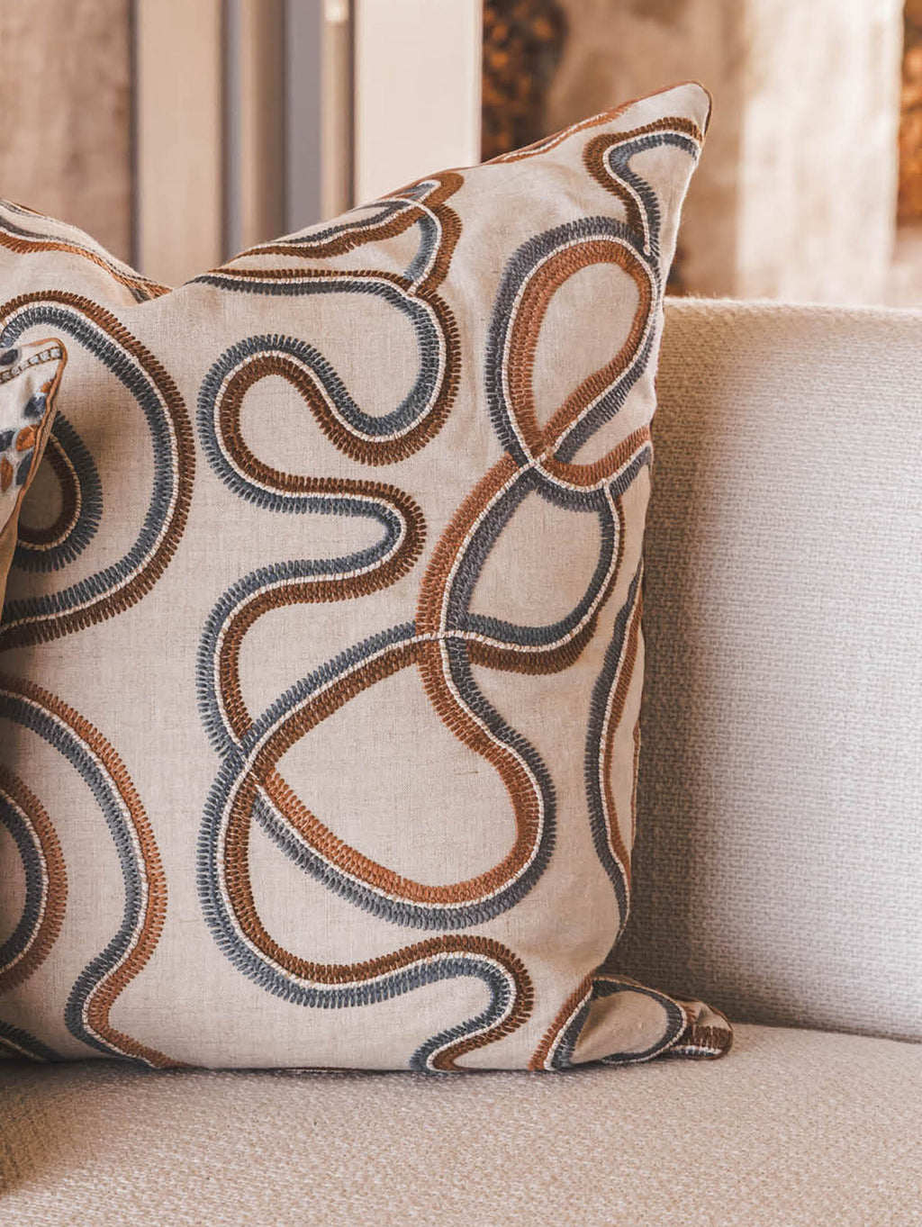 Medina Scatter in Horizon Moroccan-inspired embroidered linen scatters